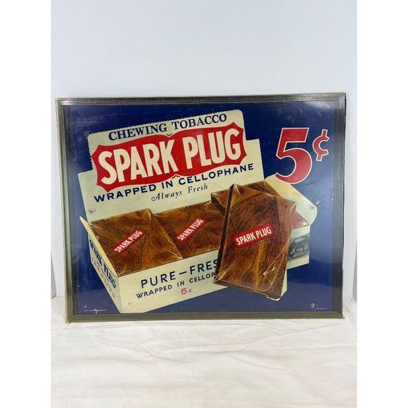Vintage Spark Plug Chewing Tobacco Litho USA Liggett & Myer Sign - Picture 1 of 8